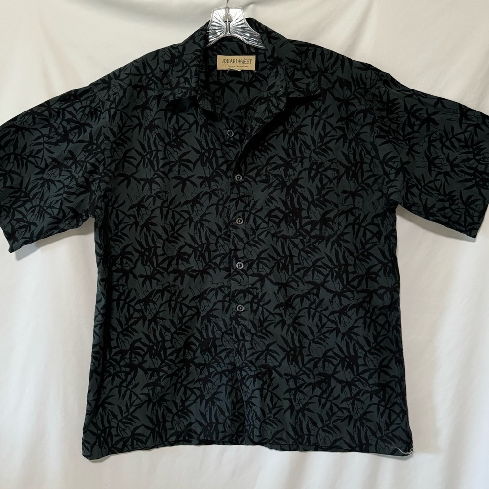 JOHARI WEST Shirt Mens XL Green Hawaiian Bamboo Button Down Shirt Short Sleeve